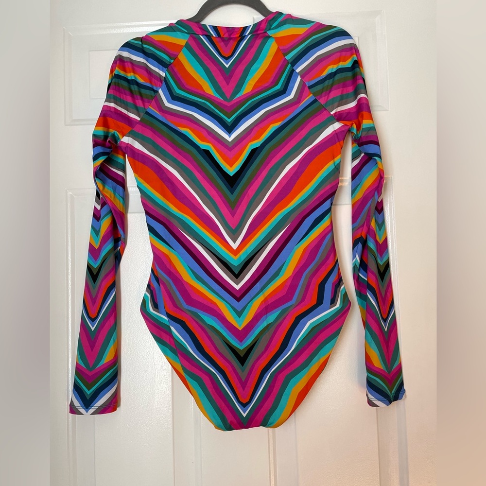 Trina Turk Multi-Color Chevron Long-Sleeve One-Piece Swimsuit - Picture 8 of 13